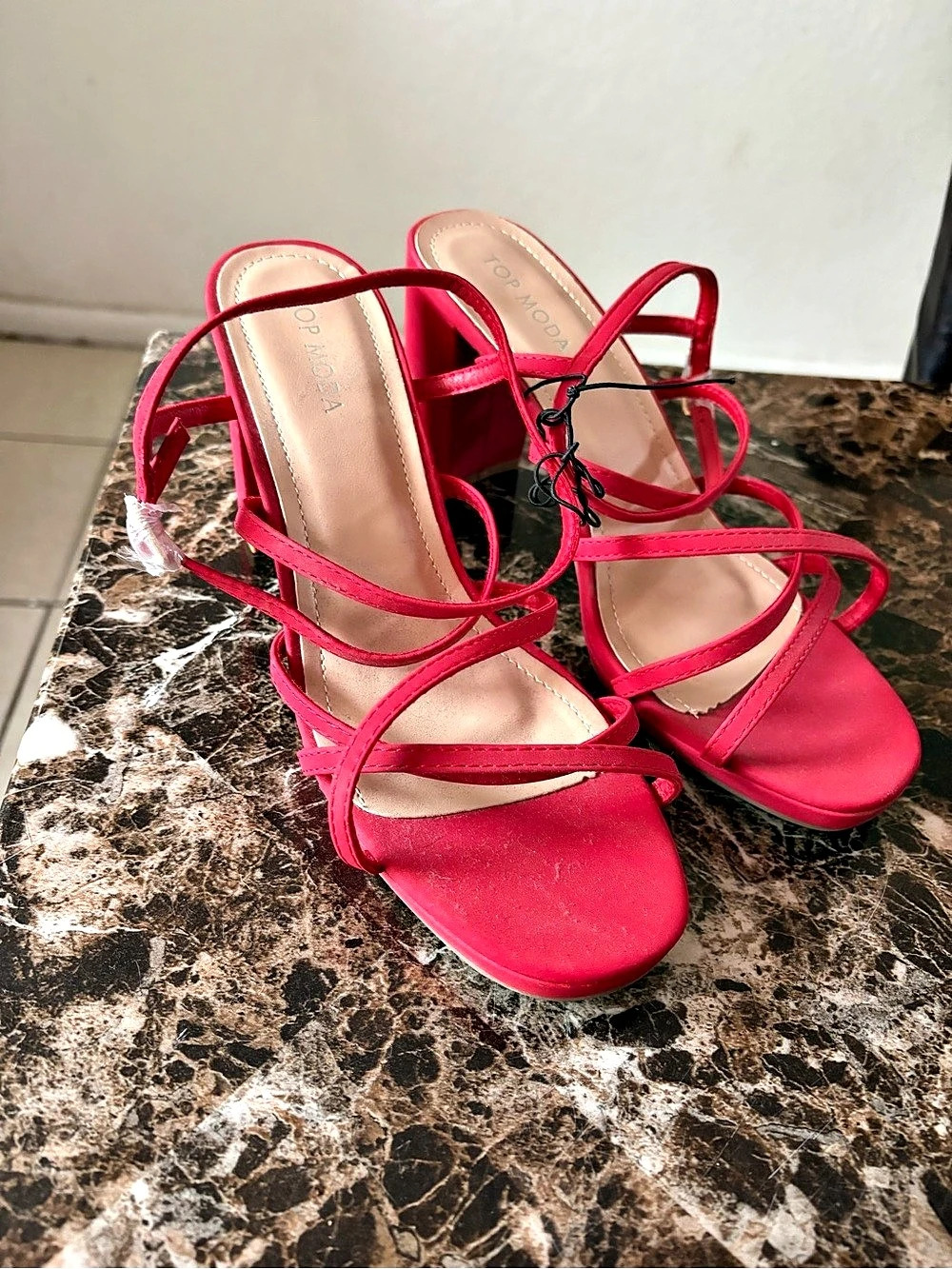 Top Moda Strappy Block Heel Sandals in Red